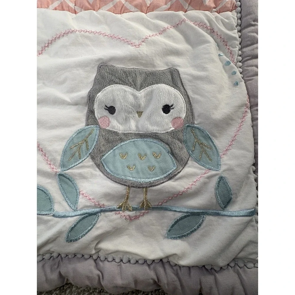 Handmade Baby Quilt Owl‎ Patchwork Pink Aqua Nursery Crip Lap 42x32